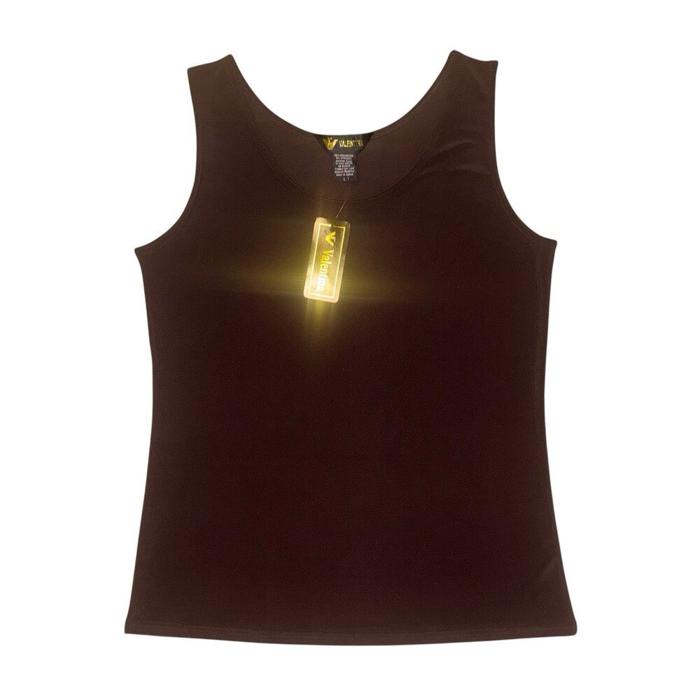 NWT Valentina Dark Brown Scoop Neck Sleeveless Top Stretch Tank Women’s Size L